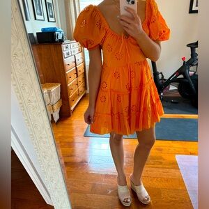 Zara Bright Orange Eyelet Mini Dress